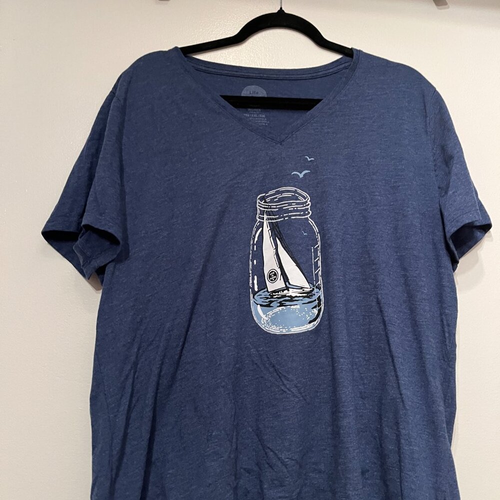 Life is Good‎ Nautical V Neck T Shirt XXL Blue Short Sleeve